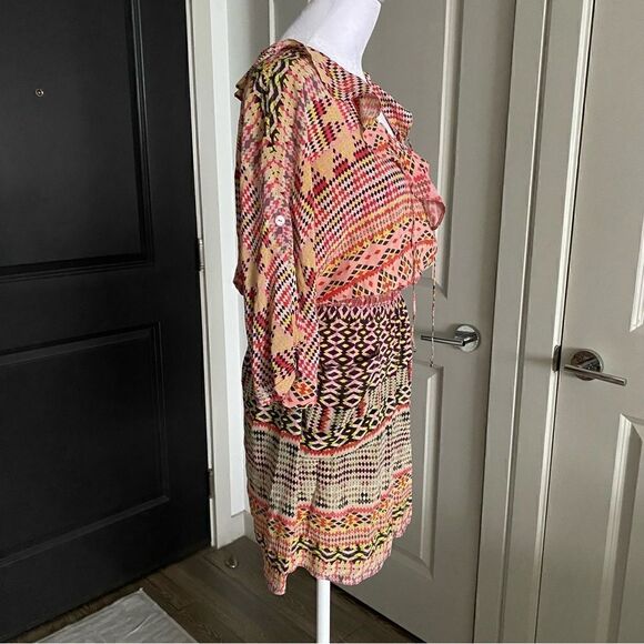 Rebecca Minkoff Multicolored Boho Ruffle Collar Mini Dress 100% Silk Size XS - Picture 9 of 13